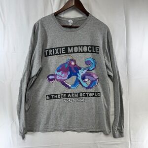 Trixie Monocle Three Arm Octopus World Tour Shirt Tee Adult XL Gray Long‎ Sleeve
